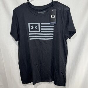 NWT Under Armour Mens T-shirt Large Gray Black Freedom Flag American Flag